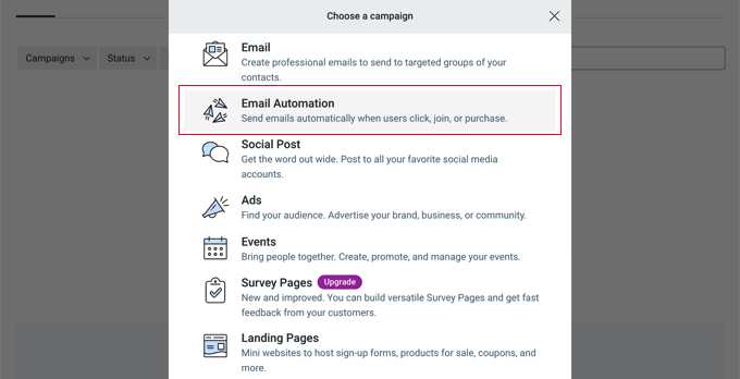Create an email automation campaign 