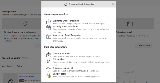 Constant Contact's built-in email marketing templates