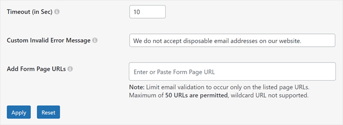 The last few email validation settings in the Clearout plugin