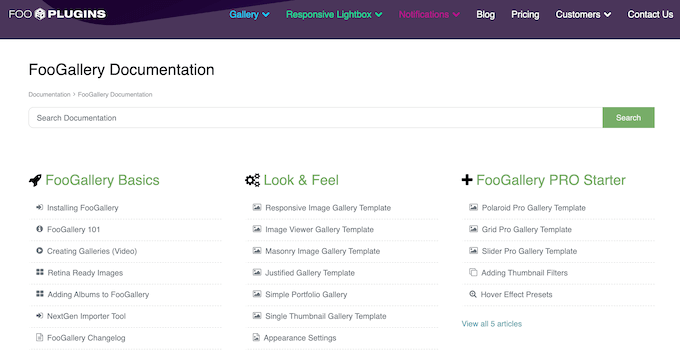 The FooGallery online documentation 