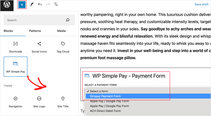 Adding a WP Simple Pay Block to an Existing Post or Page