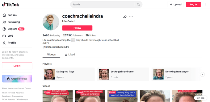 Example of a life coach with a TikTok presence