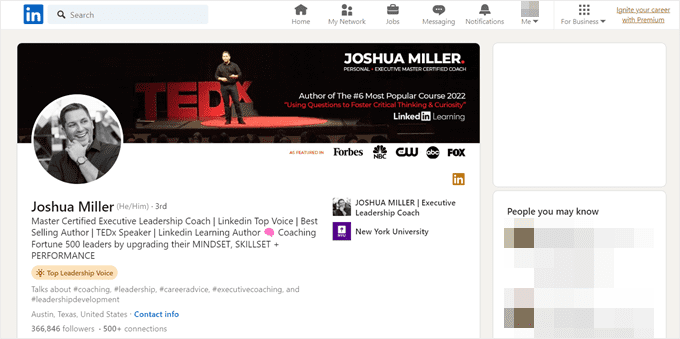 Example of an online coach with a LinkedIn presence