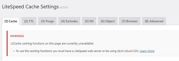 Caching functions unavailable on unsupported servers