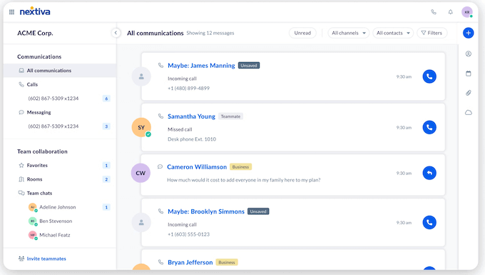 The Nextiva business phone provider and ViOP dashboard