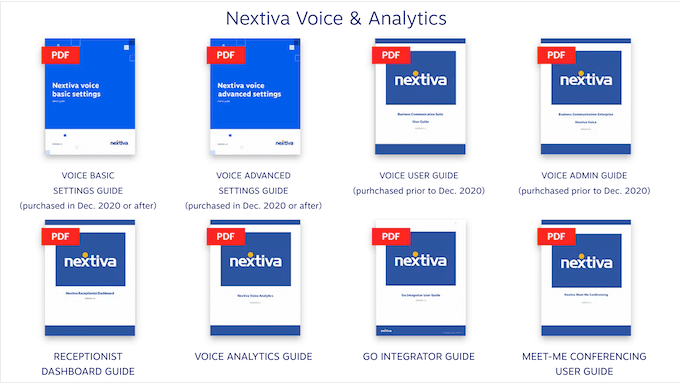 Nextiva's downloadable PDF user guides