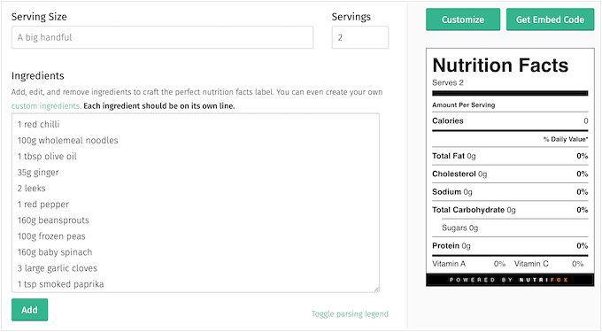 How to create a calorie and nutrition label for your WordPress blog