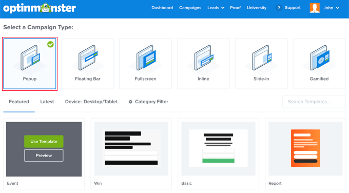 OptinMonster's email signup templates