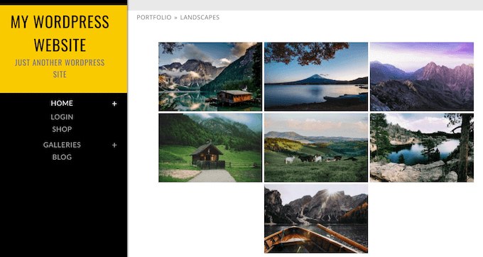 An example of a photography website, created using Photocrati