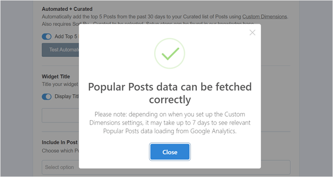 Popular posts data can be fetched correctly popup message in MonsterInsights