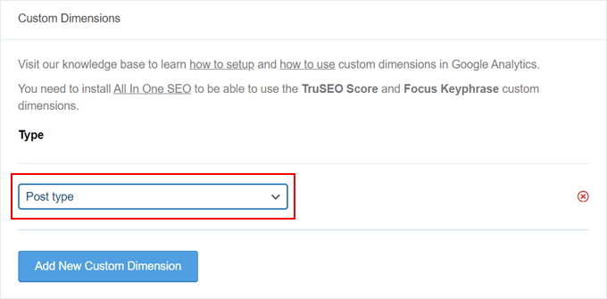 Selecting post type as a custom dimension in MonsterInsights