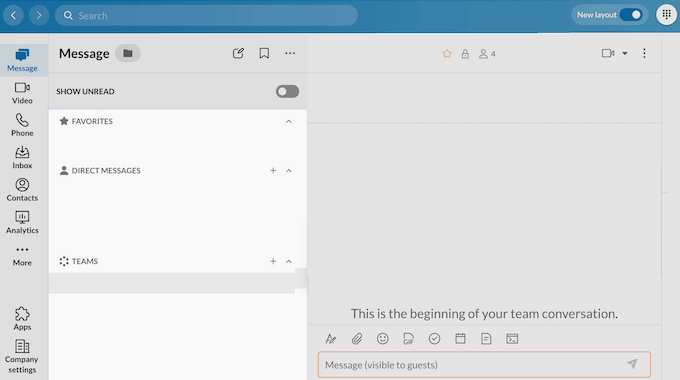 Communicating with teams using the RingCentral dashboard