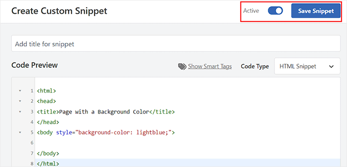 Save HTML snippet