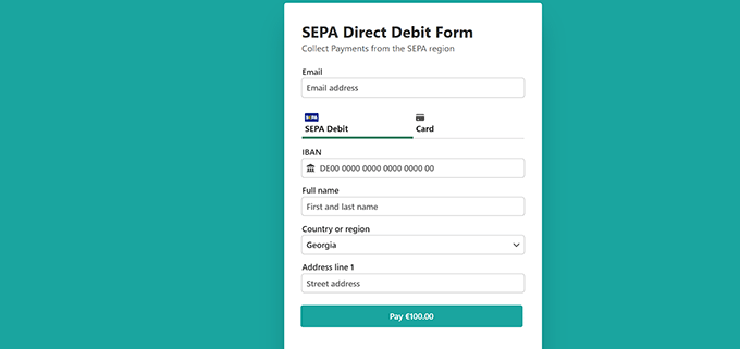 SEPA payment form preview
