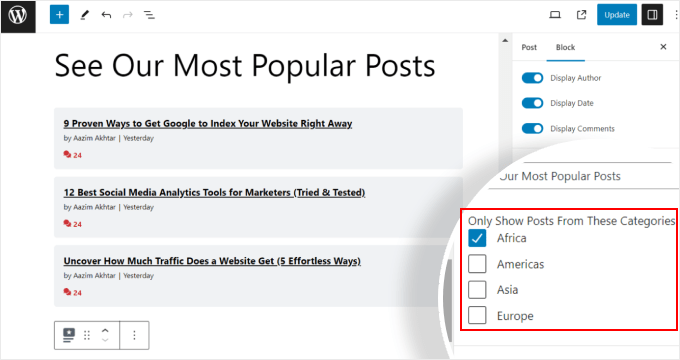 Choosing to only display posts from certain categories in the MonsterInsights popular posts widget