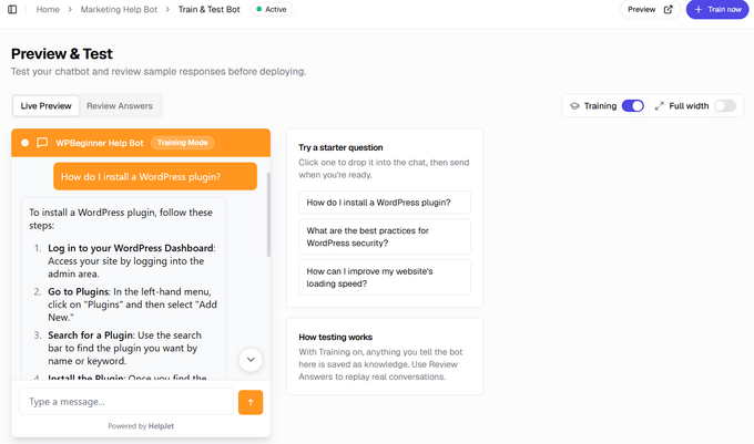 Testing your HelpJet chatbot Testing your HelpJet chatbot