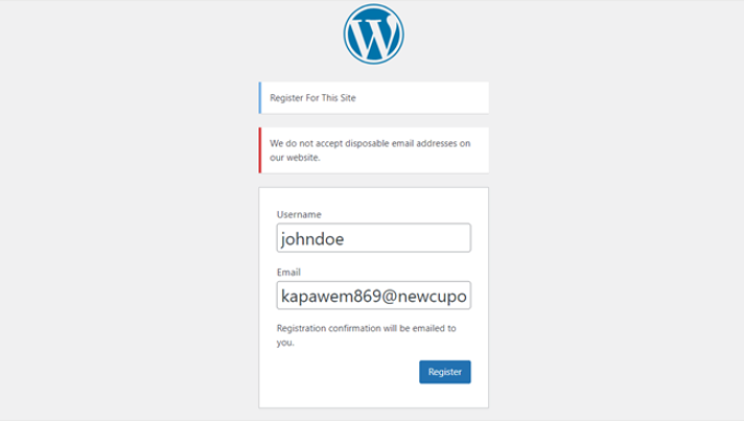 Testing the Clearout plugin in the WordPress registration form