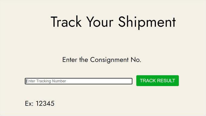 WPCargo's tracking shipment page on the frontend