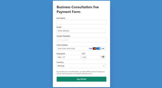 View one service payment form