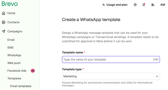 Creating WhatsApp campaigns using Brevo