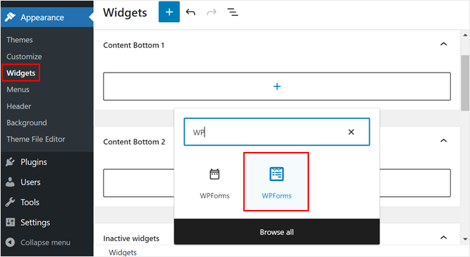 Adding the WPForms block in a widget-ready area