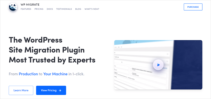 The WP Migrate plugin landing page