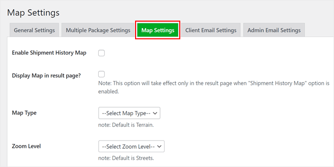 WPCargo's map settings