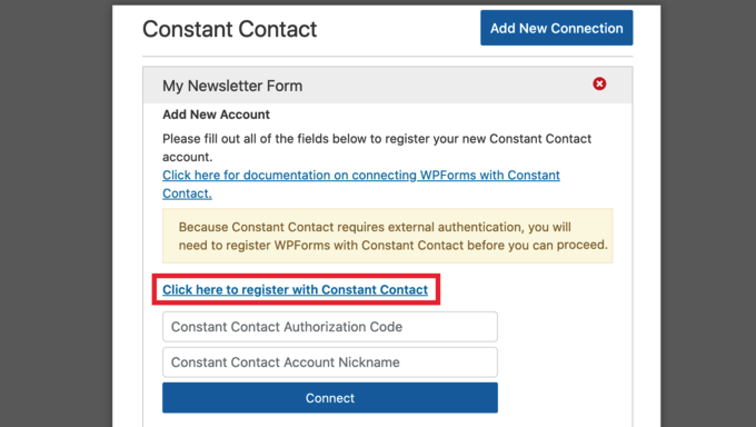 Connecting Constant Contact to WPForms