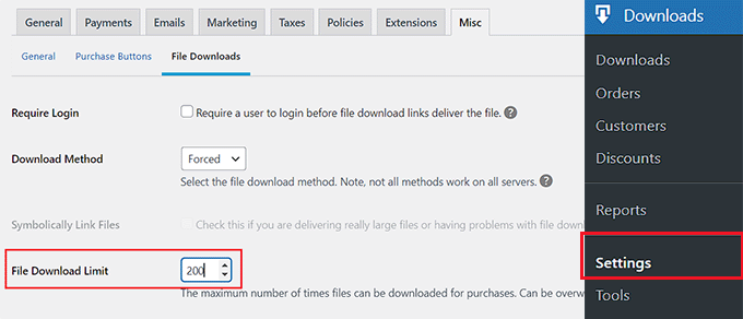 Add a default download limit for all your digital products