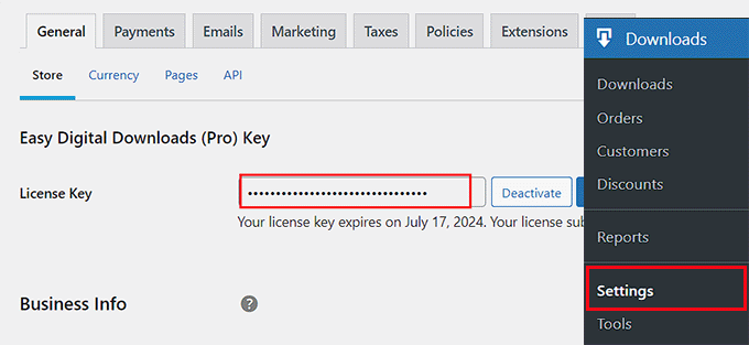 Add a license key for your easy digital downloads plugin