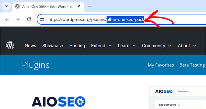 Highlighting AIOSEO's URL slug in WordPress.org's plugin directory