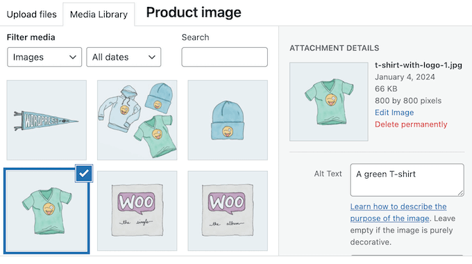 Adding alt text to a WooCommerce product image