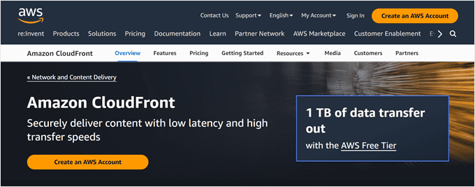 Amazon CloudFront's homepage