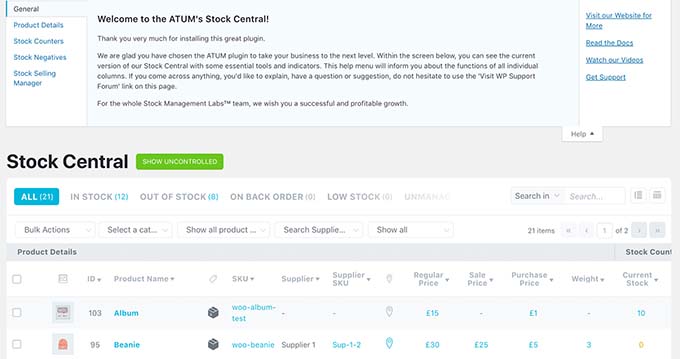 ATUM Stock central dashboard