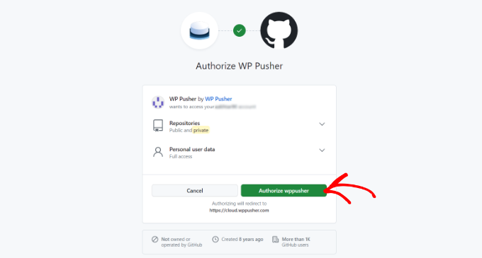 Authorize wp pusher