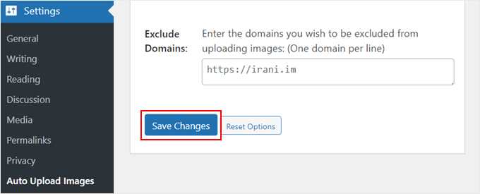 Saving some changes after configuring the Auto Upload Images plugin