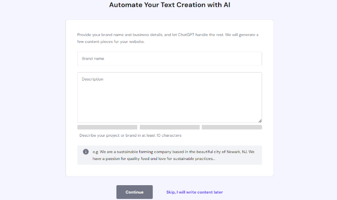 Automate text creation using AI