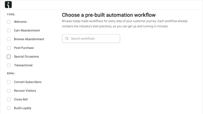 Omnisend's library of ready-made automation workflows