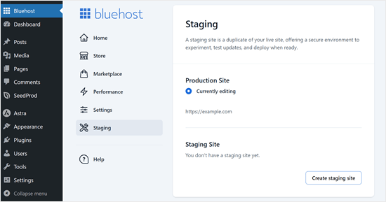 Bluehost's staging feature