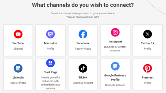 Choosing a social media channel to connect to Buffer