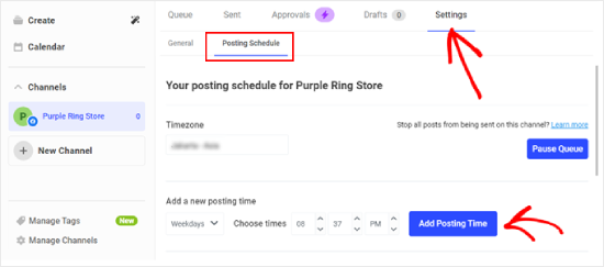 Setting up a social media posting schedule in Buffer