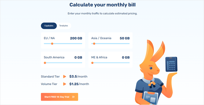 Bunny.net's monthly bill calculator 