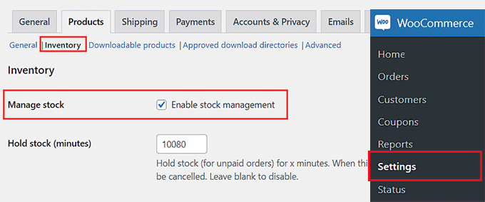 Check the 'Enable Stock Management' option on the Settings page