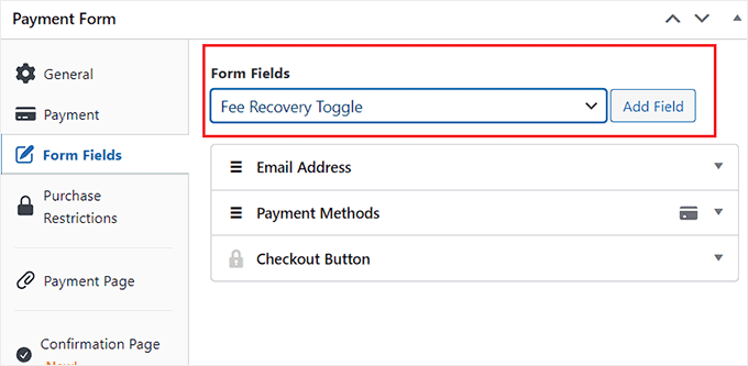 Add fee recovery toggle as payment form field