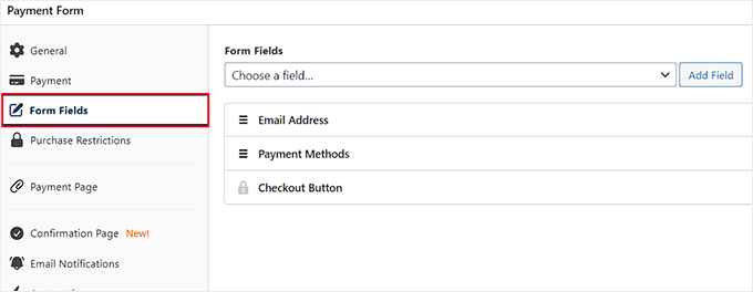 Choose form fields for your payment form