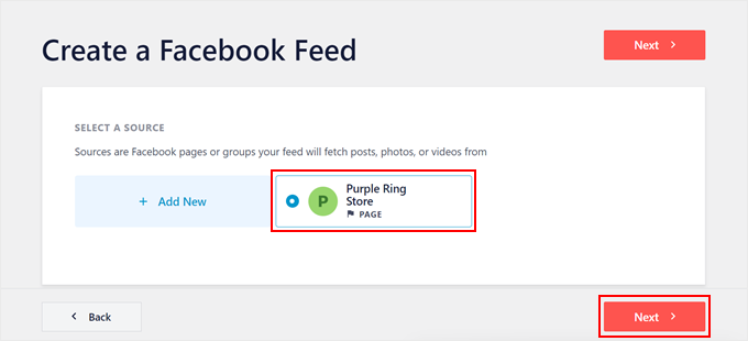 Selecting a Facebook page to use as a source for the Smash Balloon Facebook Feed in WordPress