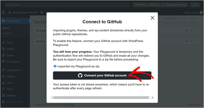 Connecting GitHub with WordPress Playground