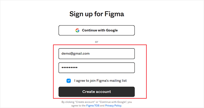 Create an account on Figma