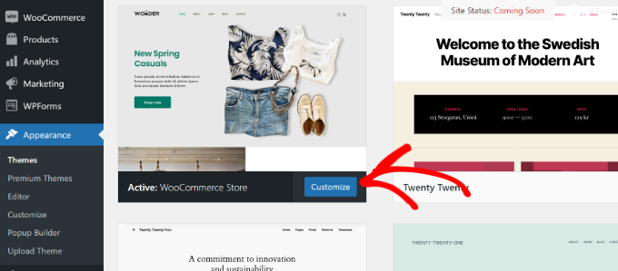 Customize default WooCommerce store theme