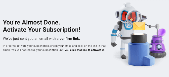 The default email signup confirmation page, created using AWeber 